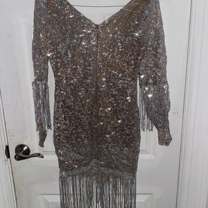 Silver Sequin Fringe Dress